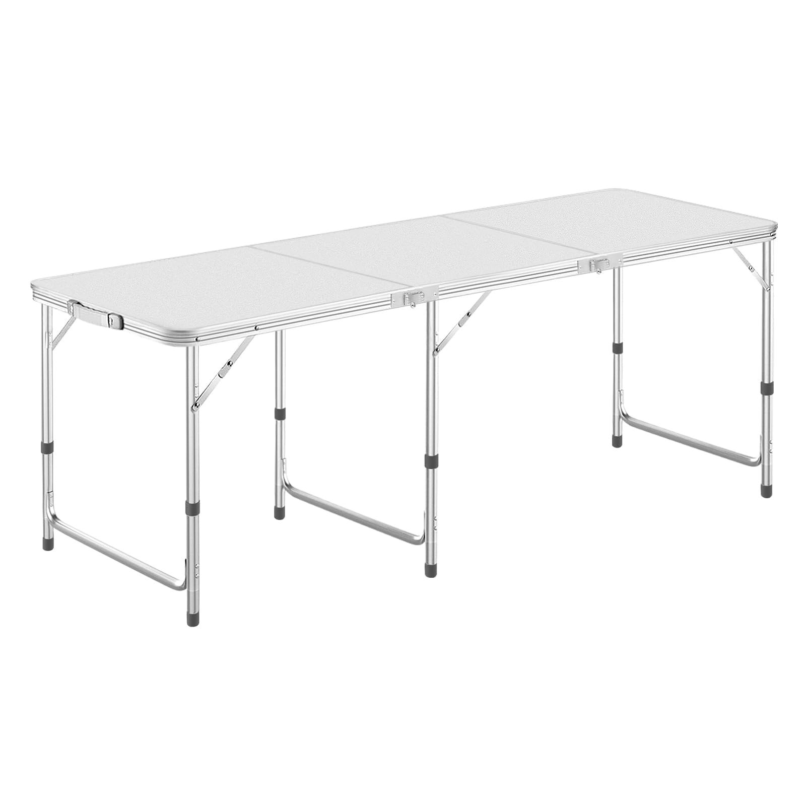キャンプテーブル アウトドア テーブル 折りたたみ 120CM/180CM DesertFox 単品/セット 3段階高さ調整可能 ピクニック レジャー キャンプ用 折畳み コンパクト 収納 簡単組立 008 (シルバー,180cm)ｍａ