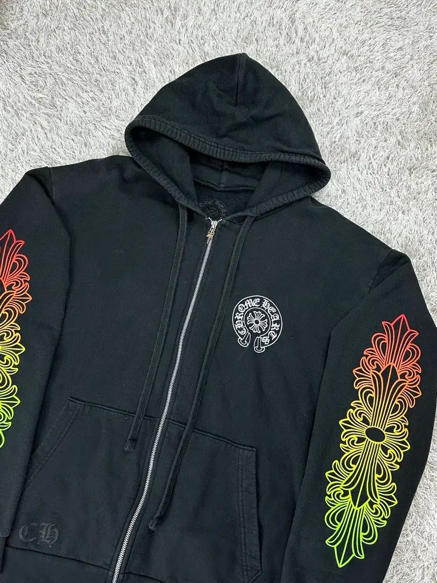 XL 正規品 CHROME HEARTS クロムハーツ グラデーション フローラル フードジップアップ ブラック