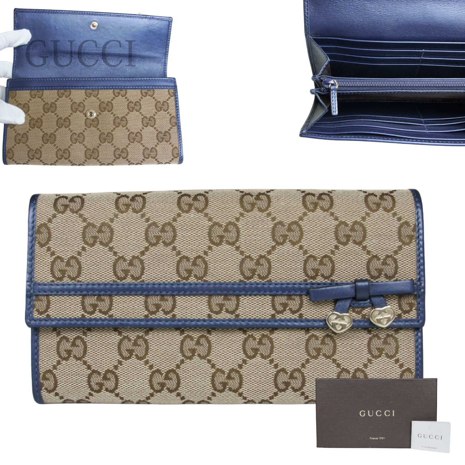 【中古】GUCCI グッチ 長財布 レディース ベージュ 茶 ブラウン 258405 0416 GGキャンバス リボン フラップウォレット ロングウォレット レザー 本革 大容量収納 人気 上品 高級 デイリー 通勤