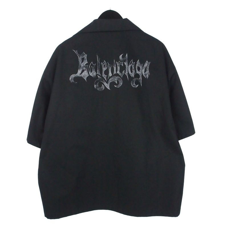 バレンシアガ BALENCIAGA 26SS Sketchy Bowling Shirt オープンカラー ボウリングシャツ 半袖 46 ブラック 黒 A00263 国内正規