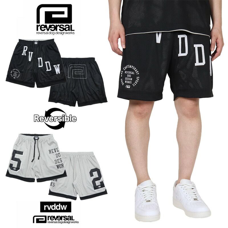 リバーサル ショートパンツ reversal ハーフパンツ ショーツ メッシュ メンズ リバーシブル rvddw ブランド 大きいサイズ おしゃれ おすすめ 人気 黒 reversal558 ブラック×グレー M L XL