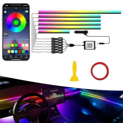 R★車用LEDテープライト【2025年モデル】アンビエントライト LEDテープ ガー式 RGB 高輝度 16000色 雰囲気 無段階調光 音による変色 車内装飾 足元灯 車用 ダイナミック フルカラー 流れる光デザイン 多色切り替え機能搭載 35facf40