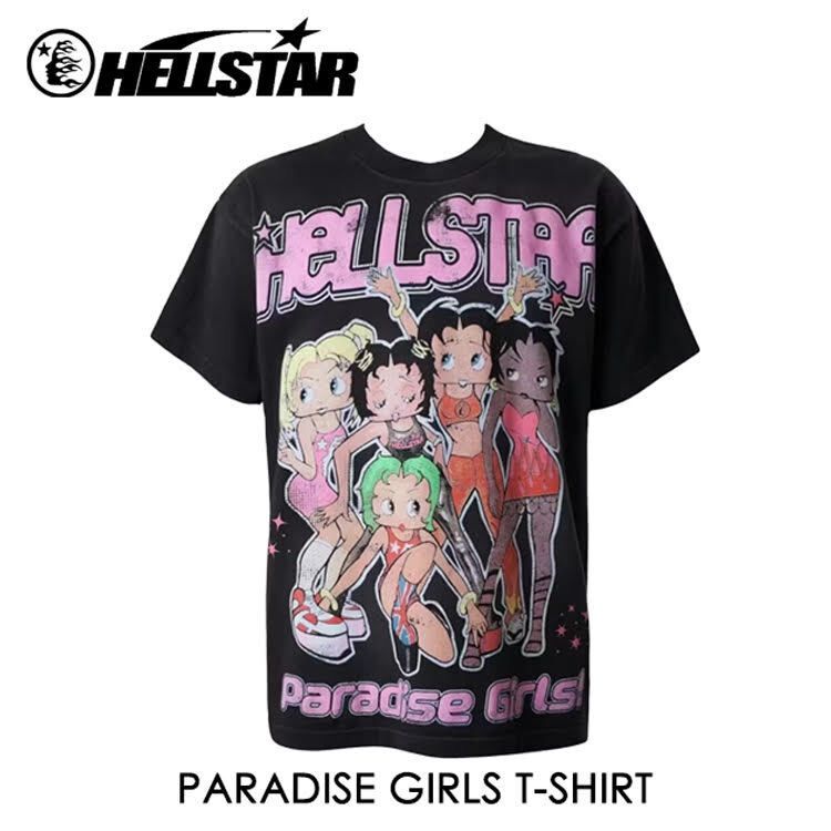 NFC SCAN TAG(スマートフォンをかざすスキャン有り) HELLSTAR PARADISE GIRLS T-SHIRT 【ウォッシュブラック】【TEE】 【半袖Tシャツ】【ヴィンテージ加工】