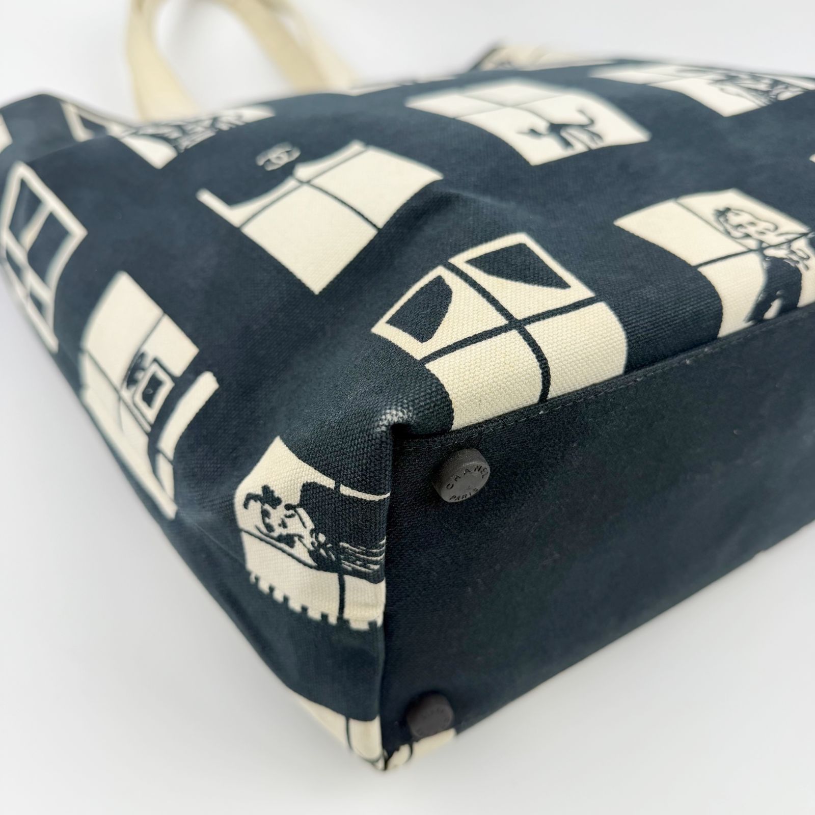 中古】CHANEL シャネル ウィンドウ柄 ココマーク トートバッグ 