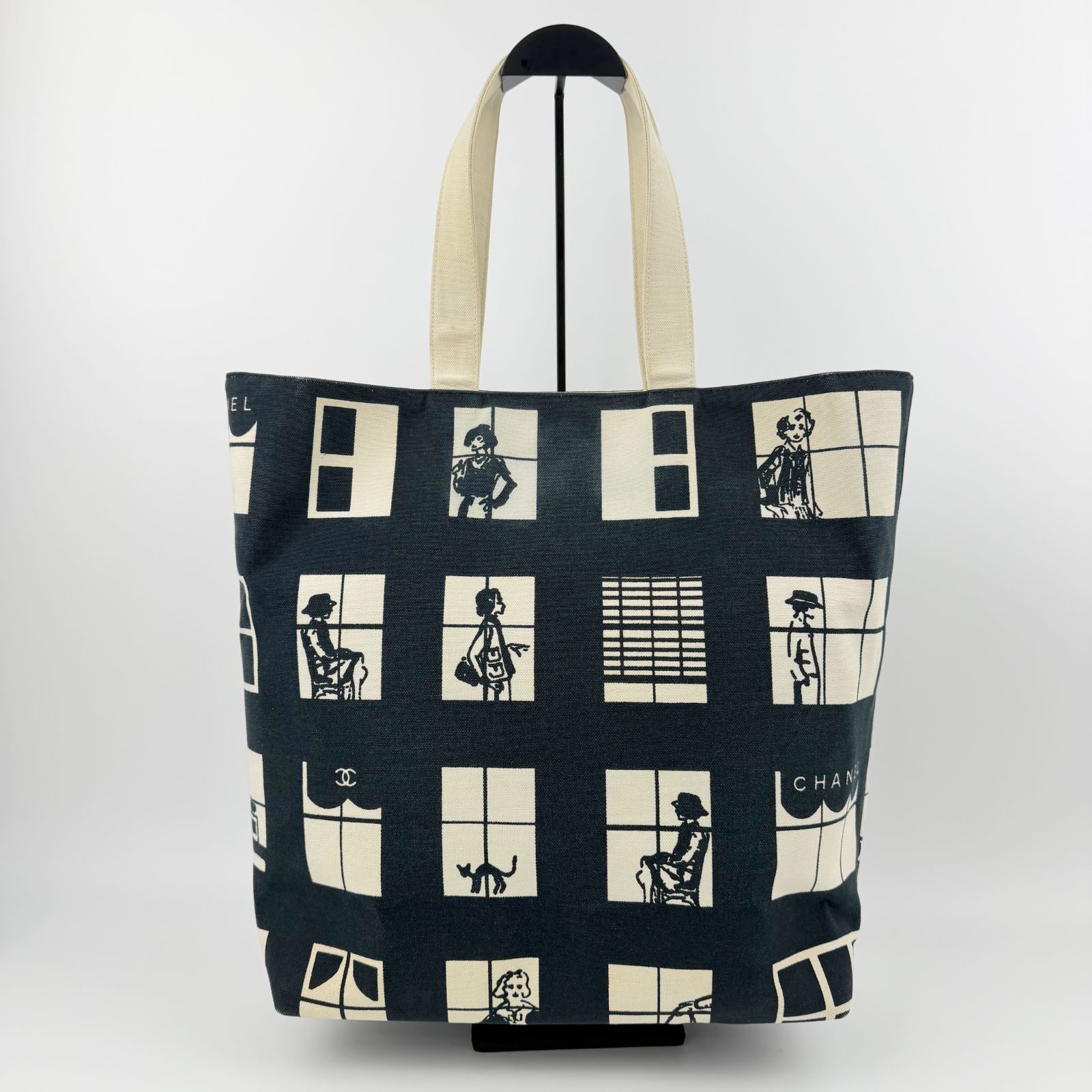 中古】CHANEL シャネル ウィンドウ柄 ココマーク トートバッグ 