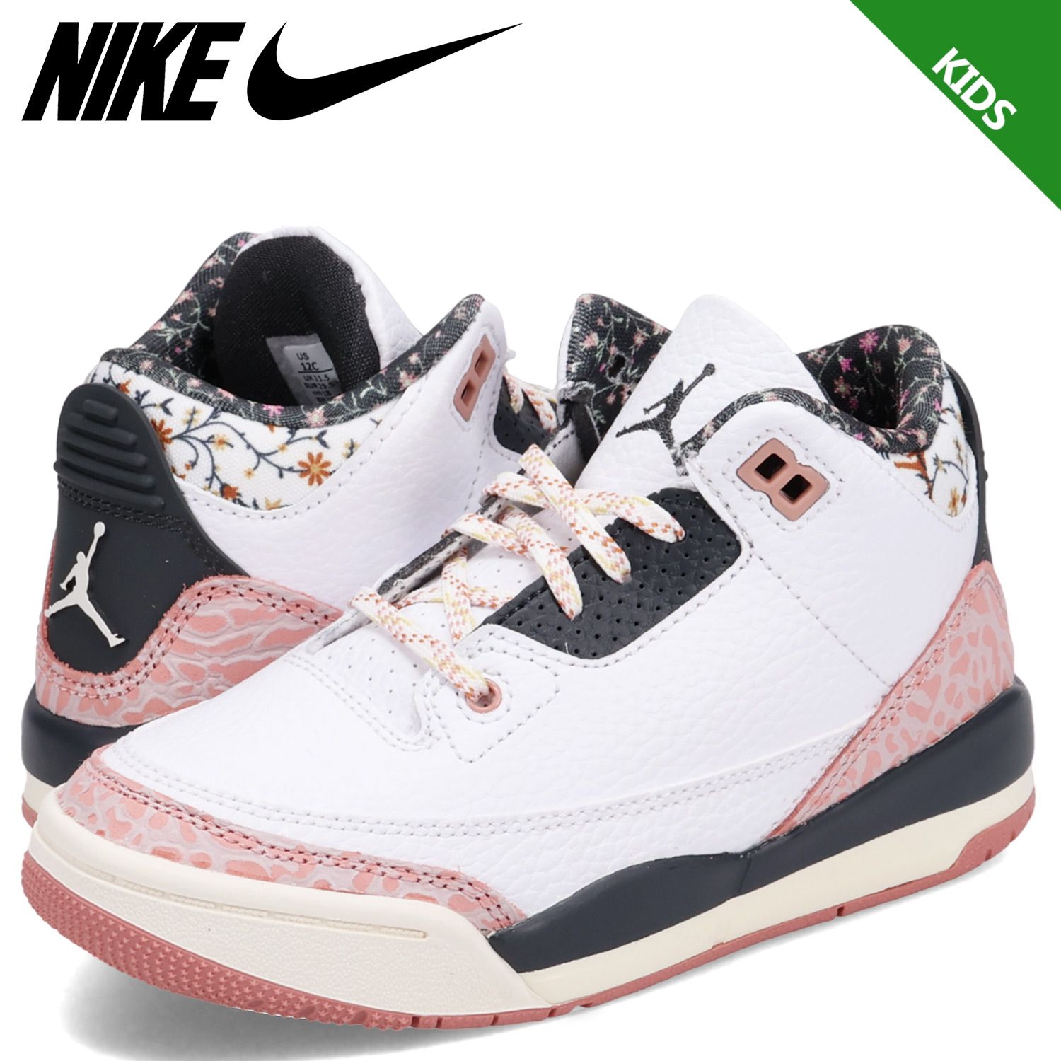 【土日限定10％OFFセール開催中！】 ナイキ NIKE ジョーダン3 レトロ PS スニーカー キッズ JORDAN 3 RETRO PS FQ9174-100、ホワイト/C
