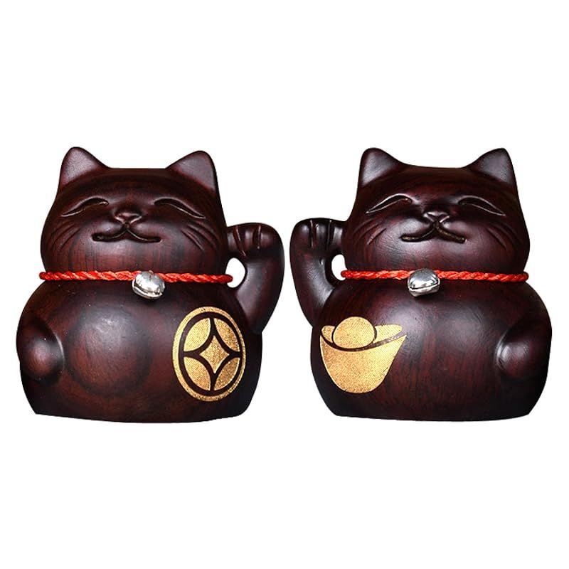 【新品】 Archnote 招き猫 置物 おしゃれ 木製 木彫り 置き物 金運 開運 風水 グッズ インテリア 開店祝い 黒壇 ペア セット
