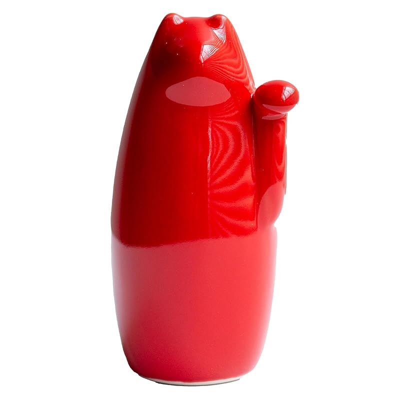 【新品】 SETOMANEKI 招き猫 瀬戸焼 開運 縁起物 置物 オブジェ シンプル インテリア (赤, 中)
