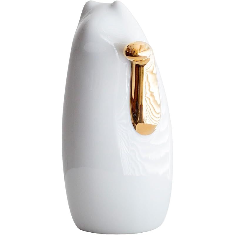 【新品】 SETOMANEKI 招き猫 瀬戸焼 開運 縁起物 置物 オブジェ シンプル インテリア (金手白, 中)