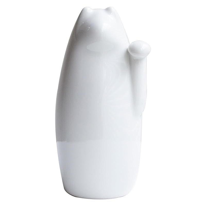 【新品】 SETOMANEKI 招き猫 瀬戸焼 開運 縁起物 置物 オブジェ シンプル インテリア (白, 中)