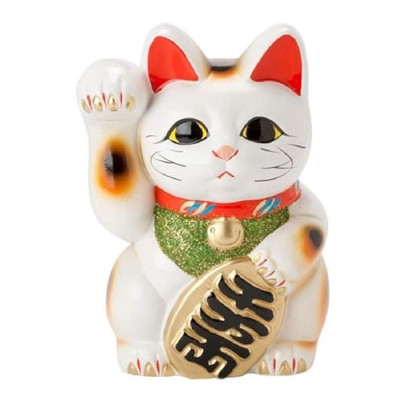 【新品】 白 小判猫 6号 お金を招く右手 招き猫 常滑焼