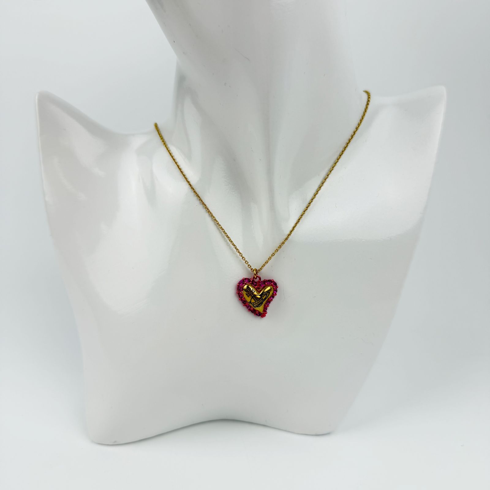 【中古】Vivienne Westwood ヴィヴィアンウエストウッド オーブ ハート ラインストーン ペンダント ネックレス メタル ラインストーン ピンク ゴールド ヴィンテージ レディース HIBUOCHI VINTAGE hboc260612a05