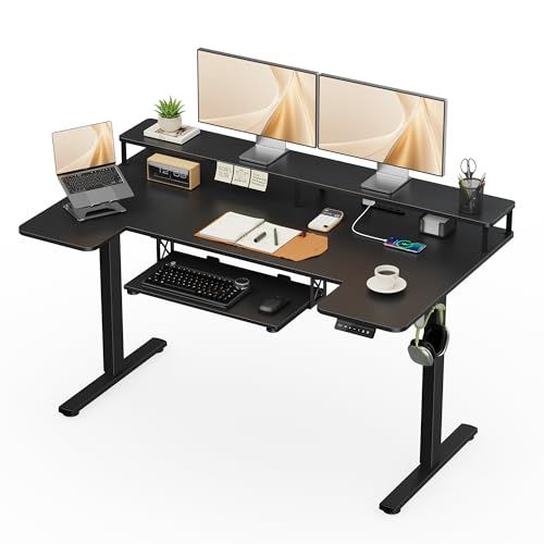 Alebert｢アレベルト｣ 電動式 昇降デスク 昇降式デスク 幅140*奥行80cm スタンディングデスク 【キーボードトレイ・モニター台・多連コンセント付き】 USB/Type-C充電可能 高さメモリー機能 障害検知 静音 ゲーミングデスク パソコンデｍａ