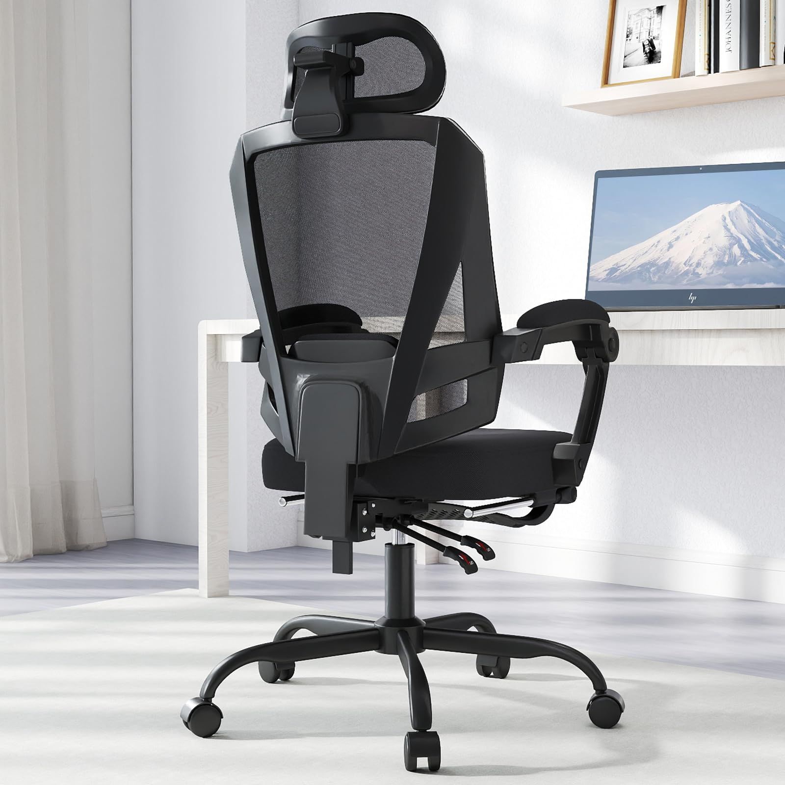 オフィスチェア メッシュ 可動式ランバー 3Dヘッドレスト 人間工学 150°リクライニング オットマン付き デスクチェア テレワーク 事務椅子 pcチェア おしゃれ (ブラック)ｍａ