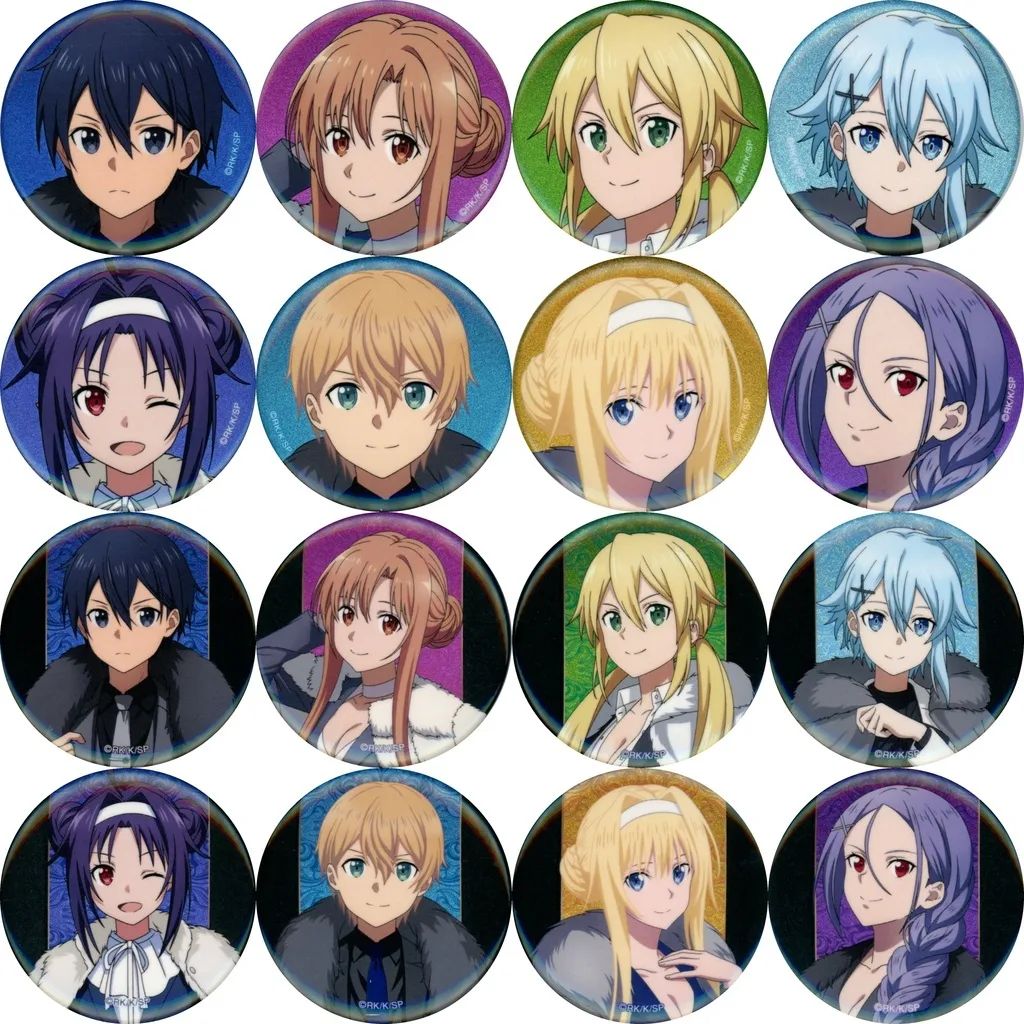 【中古】バッジ・ピンズ 全16種セット 「ソードアート・オンライン 描き下ろし 毛皮コート×スーツver. トレーディンググリッター缶バッジ」