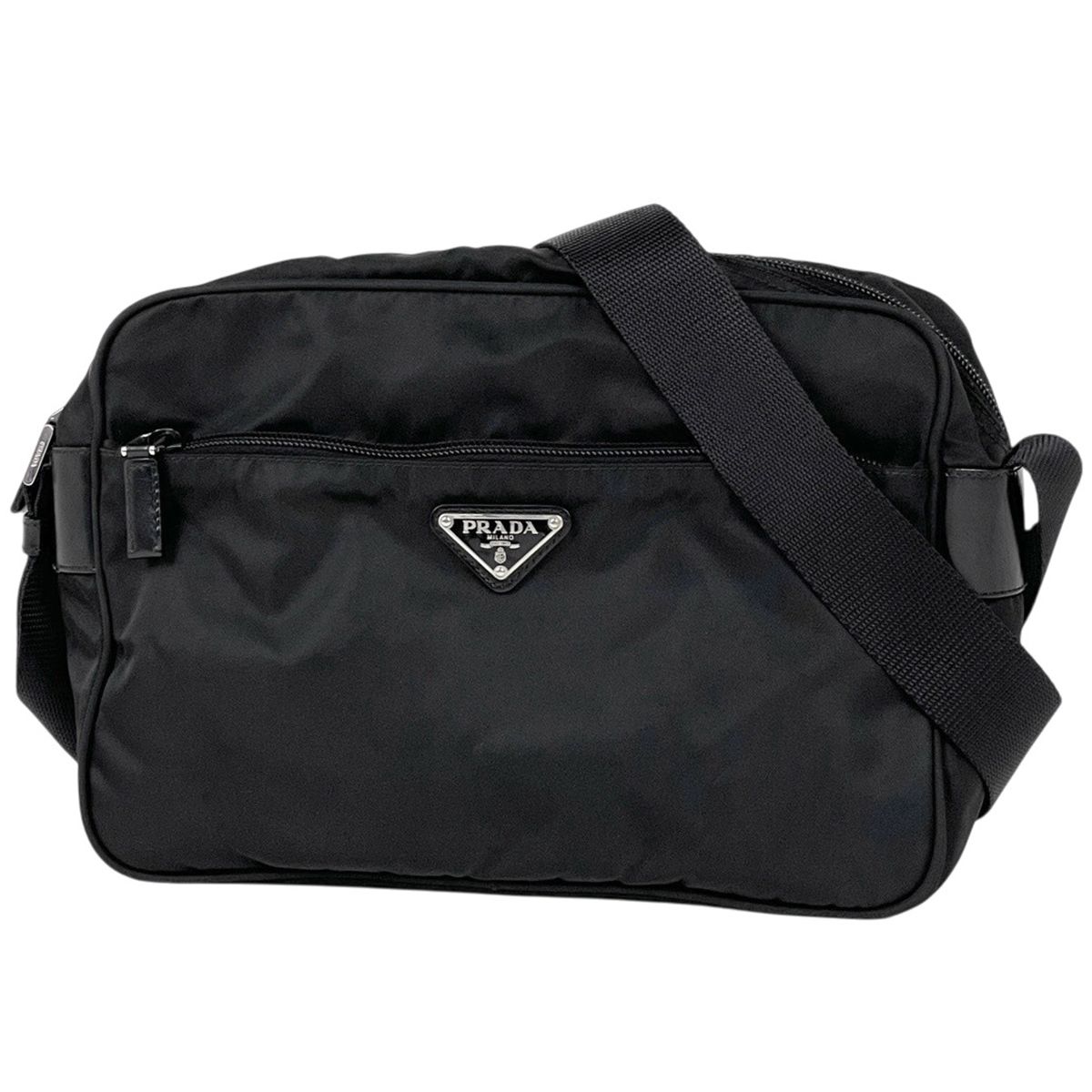 プラダ PRADA ロゴプレート ショルダーバッグ ナイロン ネロ(ブラック) レディース 【中古】