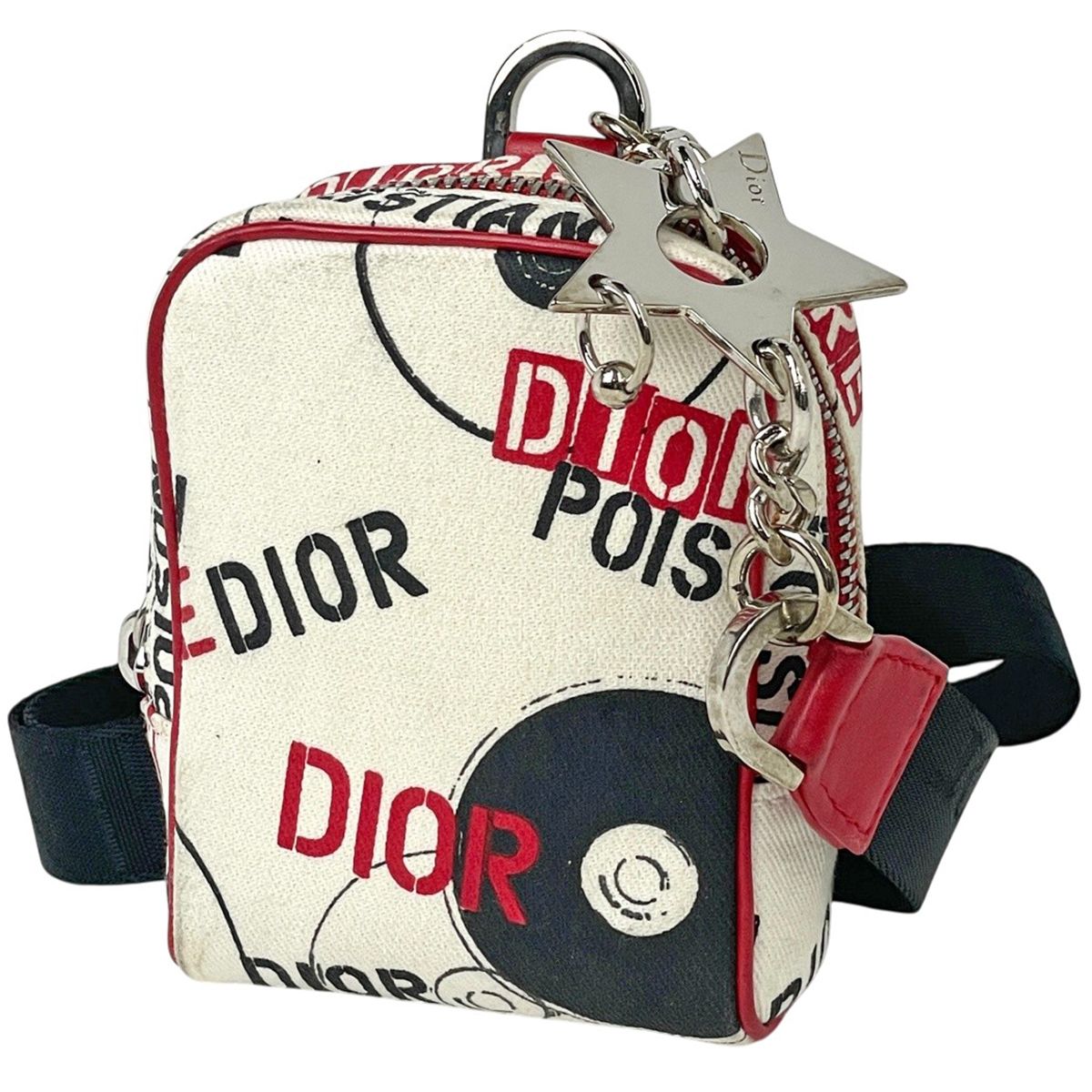 クリスチャンディオール Christian Dior ロゴ ポーチ ハードコア キャンバス ホワイト レッド レディース 【中古】