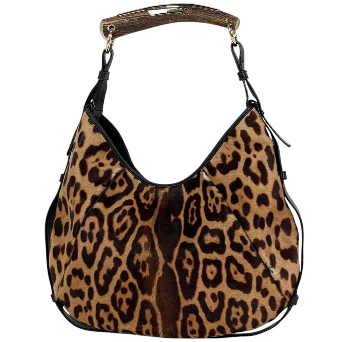 イヴ・サンローラン YVES SAINT LAURENT モンバサ ショルダーバッグ ヒョウ柄 レオパード柄 ハラコ ブラウン レディース 【中古】