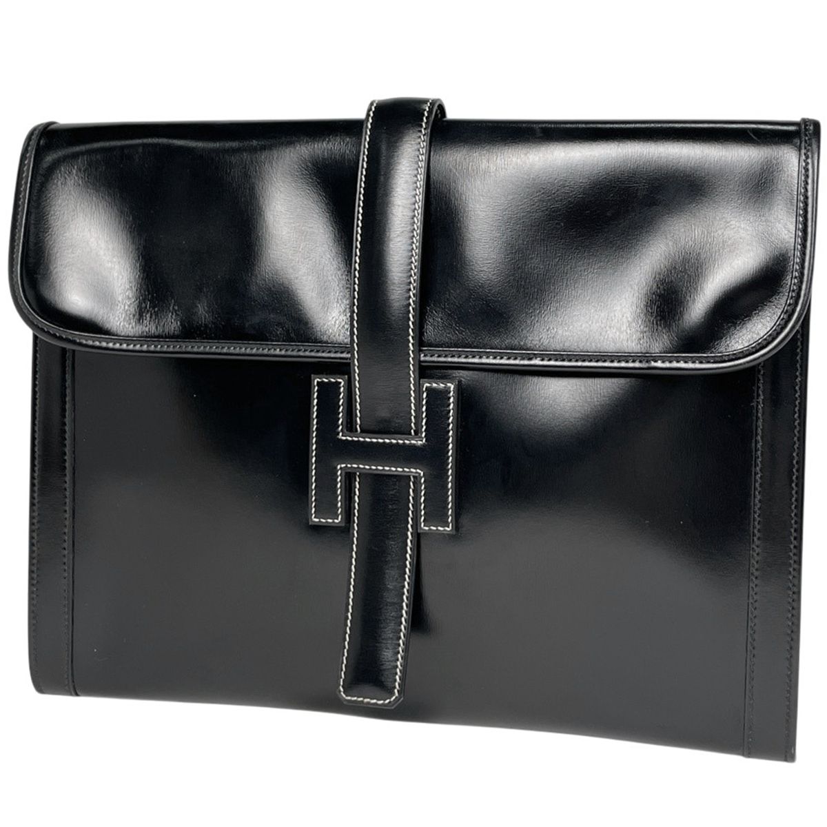 エルメス HERMES ジジェGM クラッチバッグ ボックスカーフ ブラック 〇N レディース 【中古】