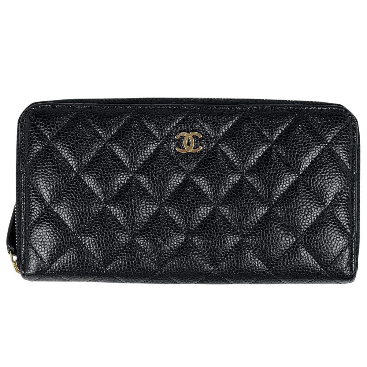 シャネル CHANEL ココマーク ラウンドファスナー 長財布 キャビアスキン ブラック AP0242 レディース 【中古】
