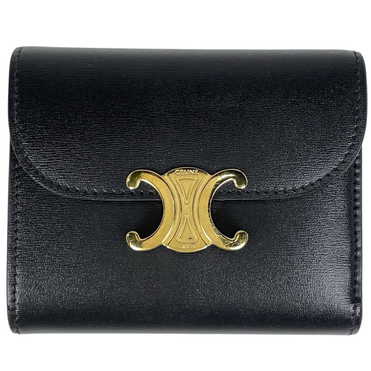 セリーヌ CELINE スモール フラップウォレット トリオンフ レザー ブラック レディース 【中古】