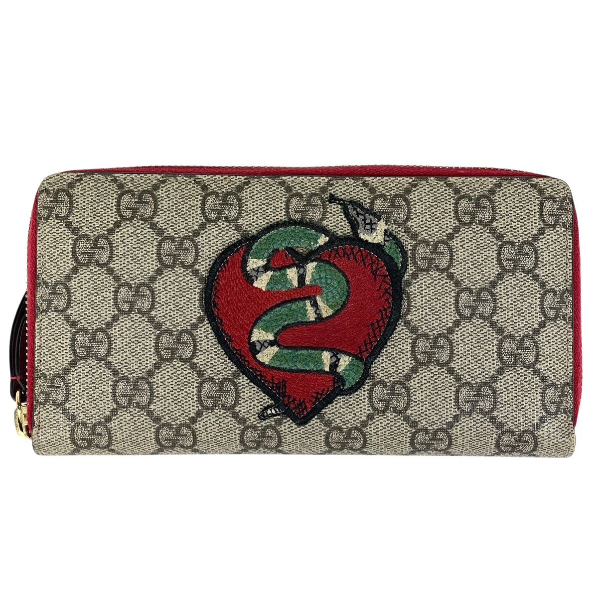 グッチ GUCCI GG柄 ラウンドファスナー 長財布 スネーク コーティングキャンバス ベージュ レッド 456863 レディース 【中古】
