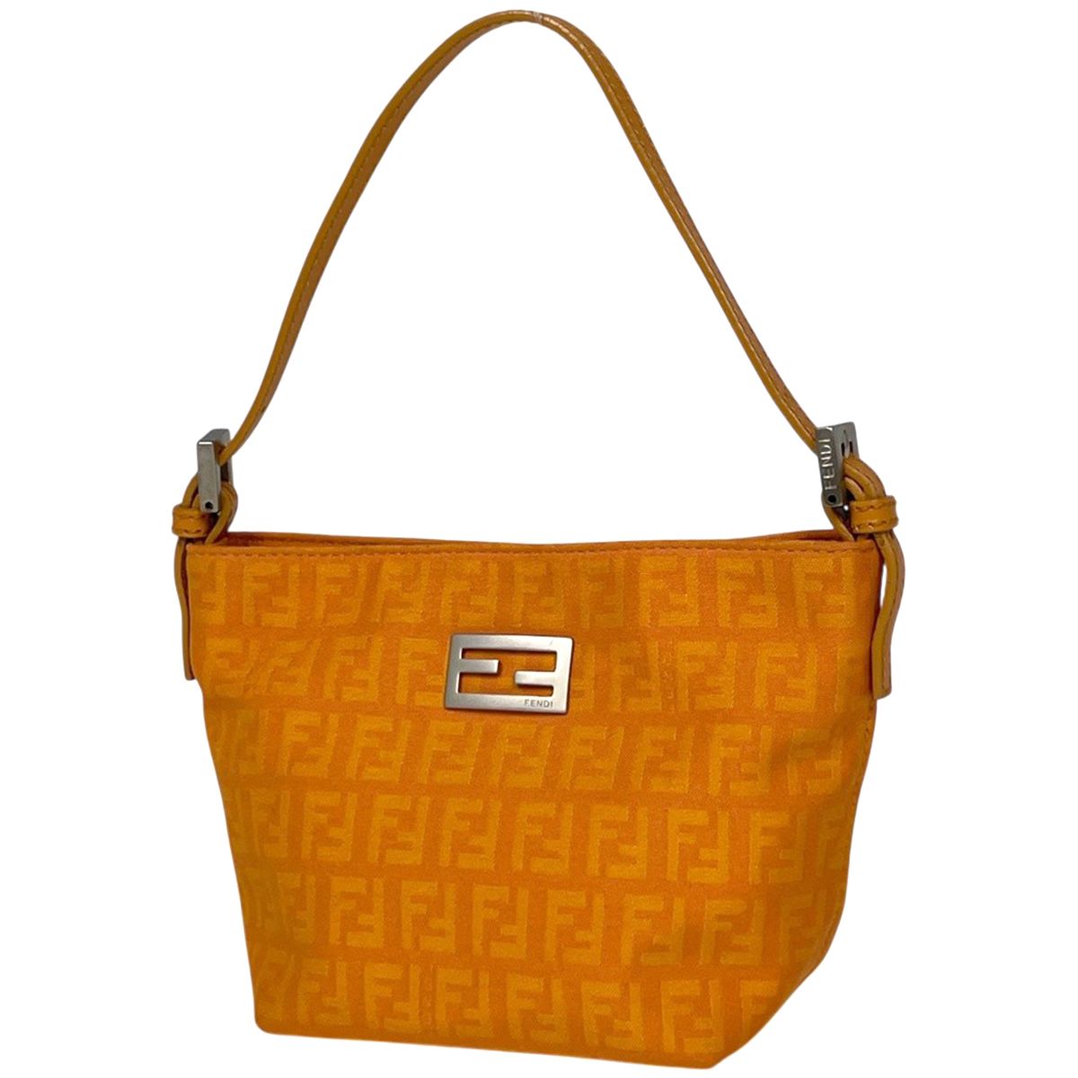 フェンディ FENDI ズッキーノ柄 ハンドバッグ ポーチ キャンバス オレンジ 8BK031 レディース 【中古】