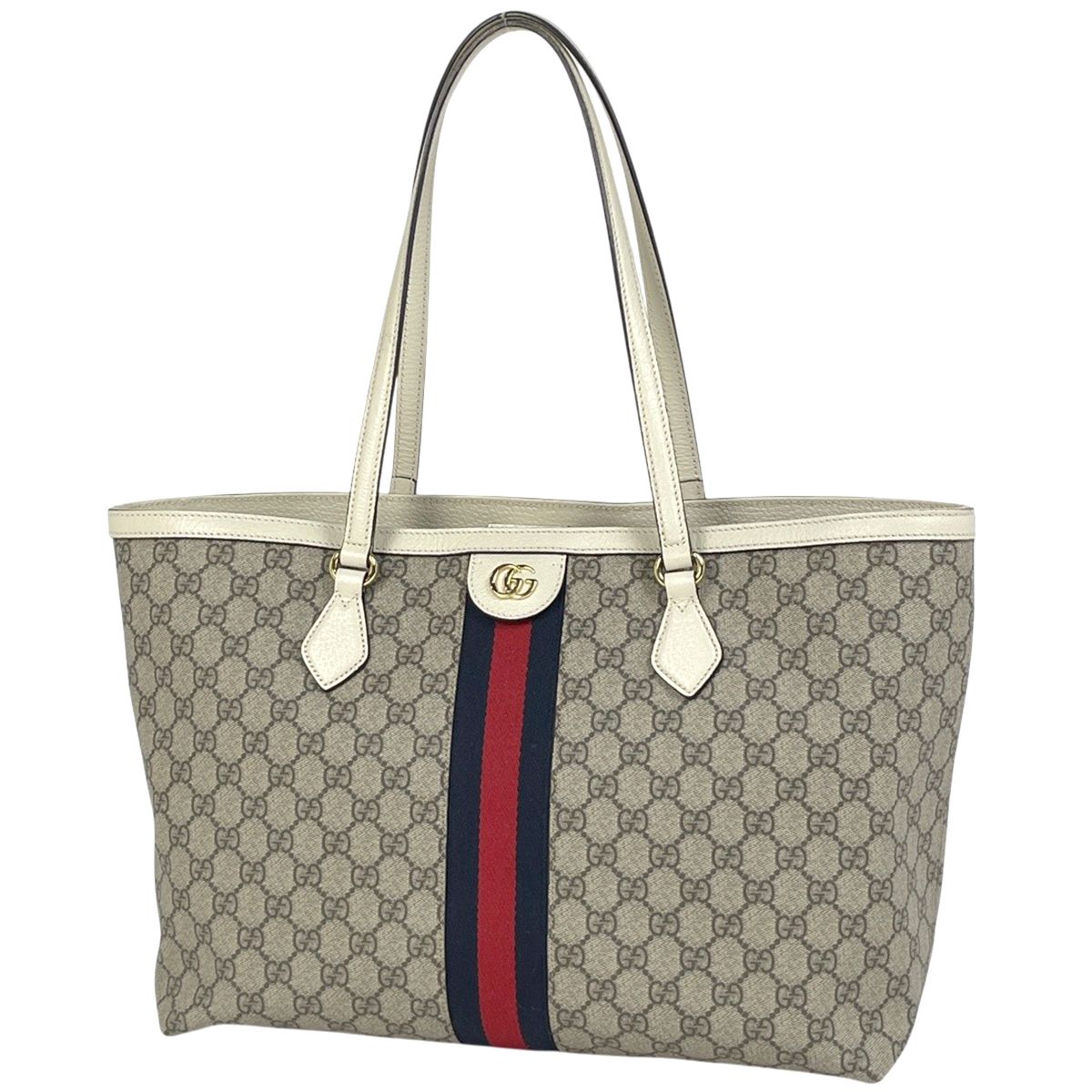 グッチ GUCCI オフィディア ラージ トートバッグ ダブルG ウェブ コーティングキャンバス ベージュ ホワイト 631685 レディース 【中古】
