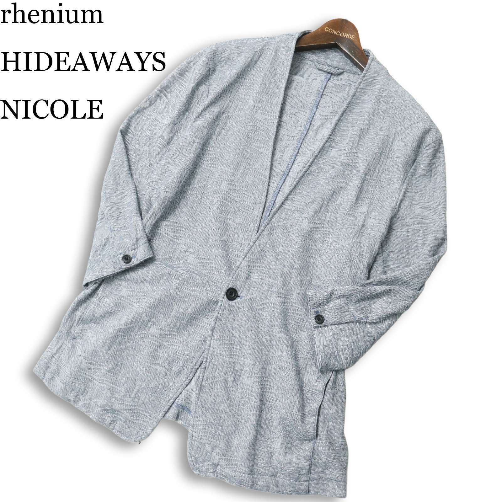 新品 未使用 HIDEAWAYS NICOLE グレー L サマージャケット rhenium HIDEAWAYS NICOLE ハイダウェイ ニコル 春夏☆ 七分袖 総柄