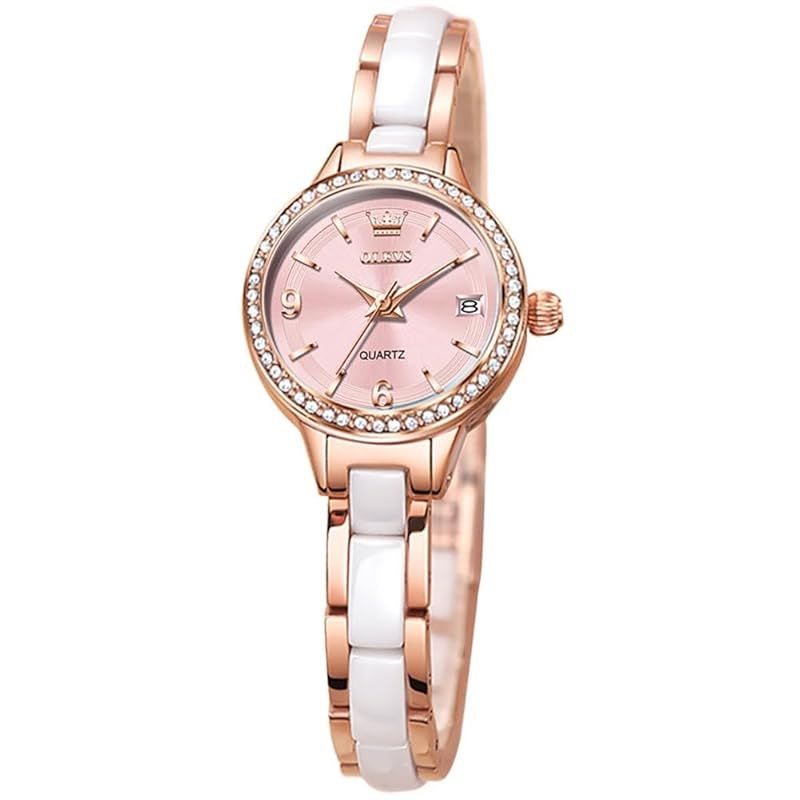 【新品】 OLEVS 腕時計 レディース 人気 かわいい セラミック ダイヤモンド クオーツ 防水 夜光 プレゼント watch for women gold-pink