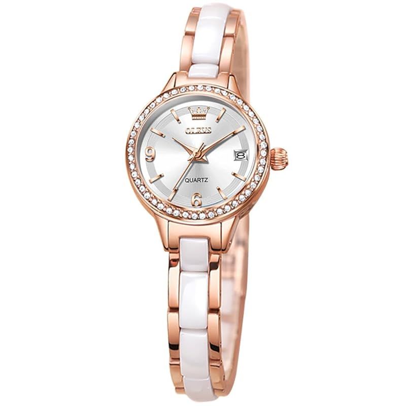【新品】 OLEVS 腕時計 レディース 人気 かわいい セラミック ダイヤモンド クオーツ 防水 夜光 プレゼント watch for women gold-white