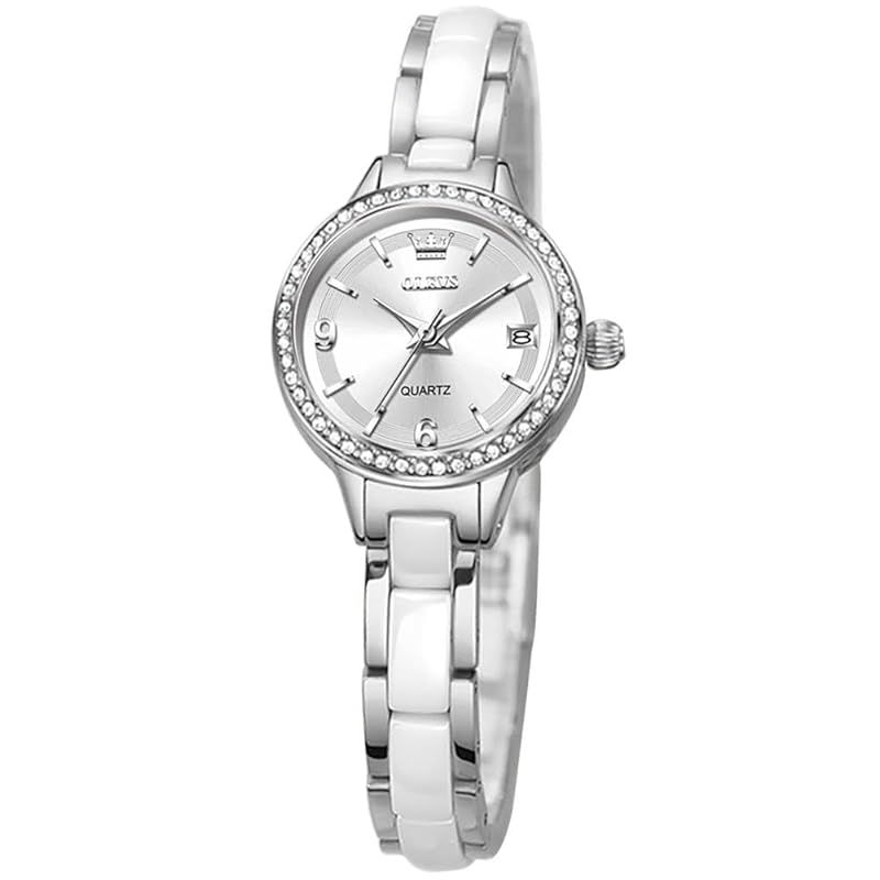 【新品】 OLEVS 腕時計 レディース 人気 かわいい セラミック ダイヤモンド クオーツ 防水 夜光 プレゼント watch for women white