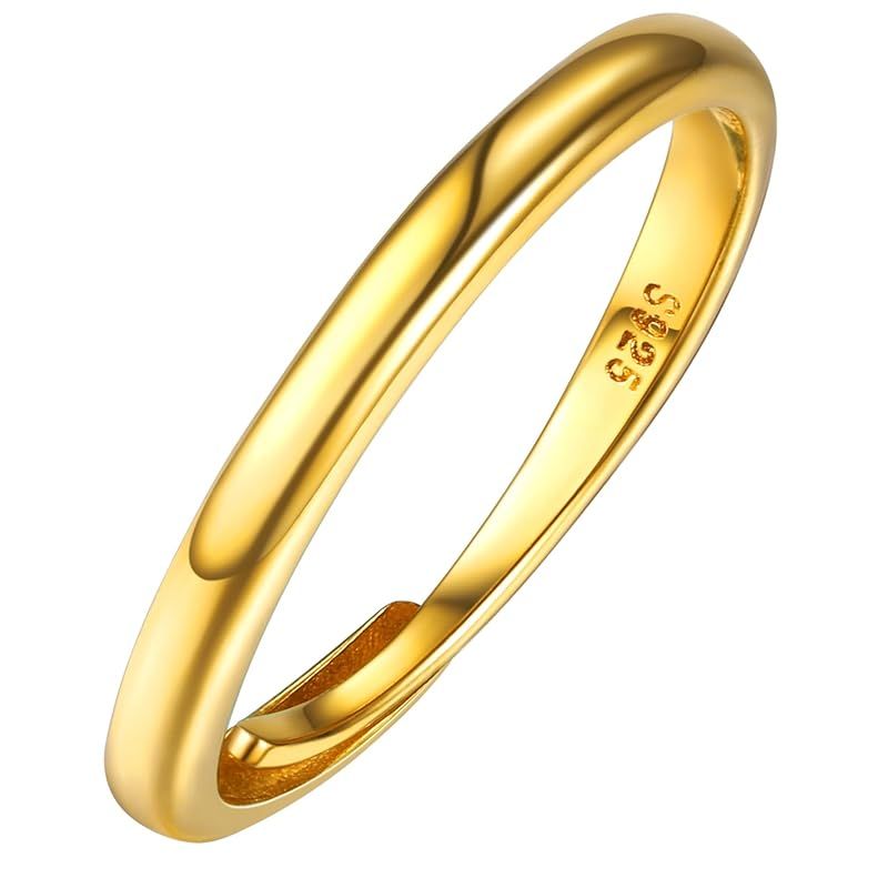 【新品】 [ChicSilver] ゴールド リング レディース 人気 k18金 指輪 メンズ シンプル フリーサイズ 甲丸リング アクセサリー