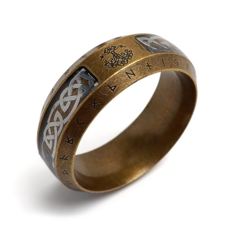 【新品】 [silver KYASYA]ステンレス ケルト模様リング アンティークゴールド つや消し加工 ユグドラシル 生命の樹 ヴィンテージリング メンズ 指輪 男性 金属アレルギー対応 （アンティークゴールド、17号）