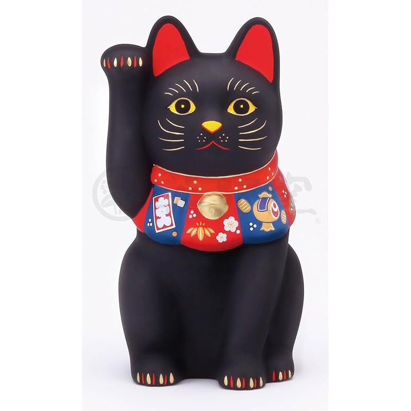 【新品】 薬師窯 福づくし招き猫 黒・大 【7870】 縁起物 置物 インテリア
