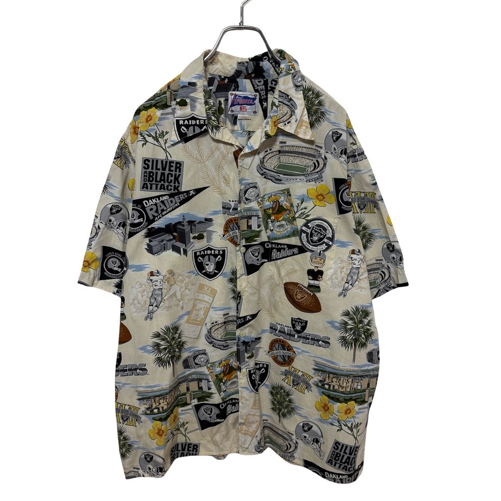 【Reyn Spooner】 NFL Raiders Hawaiian Shirt USA製 オークランドレイダース アロハシャツ 開襟 S-6939