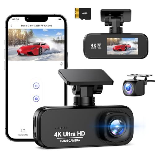 ドライブレコーダー ドラレコ 前後カメラ 4K UHD 800万画素+1080PフルHD HDR/WDR補正 5GWIFI 170度広角視野 64GBカード付き F1.8大口径レンズ 1.47インチ LED信号機対策 エコ省電力 自動録画機能 864c5dd6