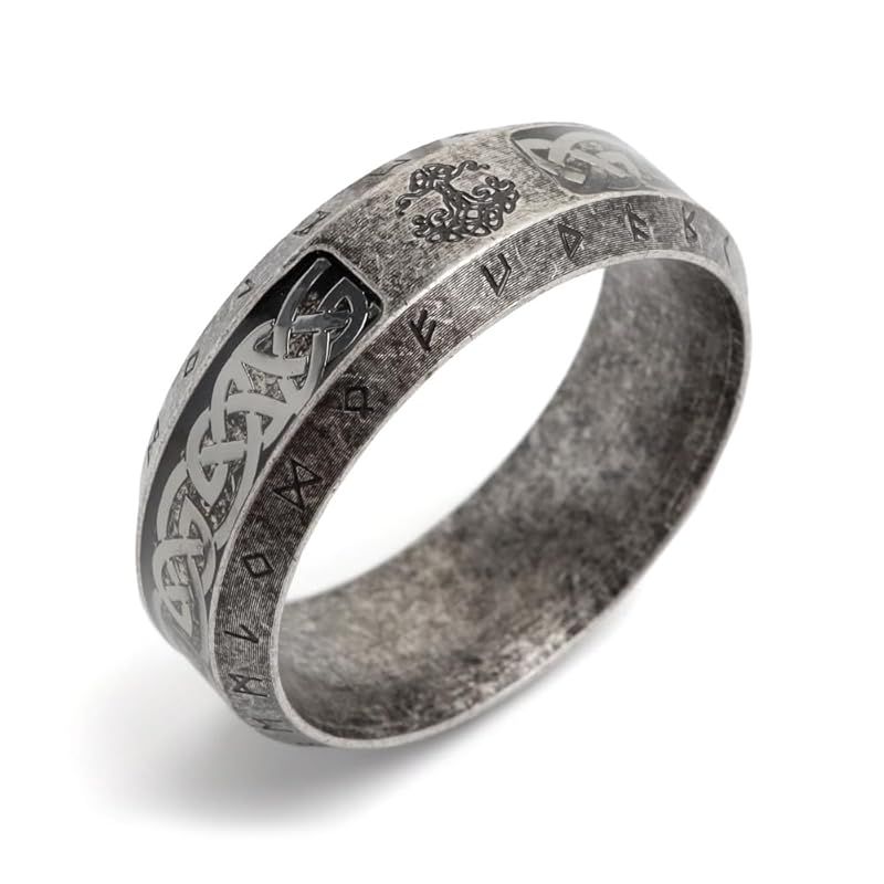 【新品】 [silver KYASYA]ステンレス ケルト模様リング アンティークゴールド つや消し加工 ユグドラシル 生命の樹 ヴィンテージリング メンズ 指輪 男性 金属アレルギー対応 （アンティークシルバー、24号）