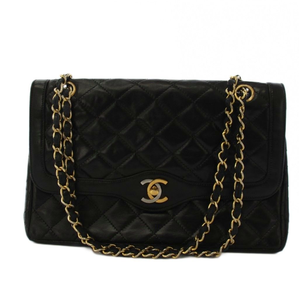 シャネル CHANEL マトラッセ パリ限定 ダブルフラップ チェーンショルダーバッグ レザー 黒 /KH ■OH