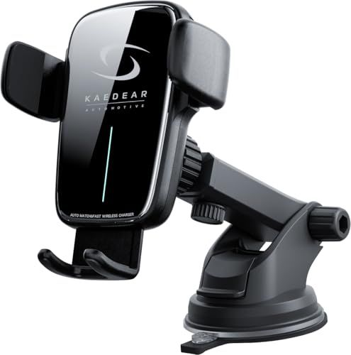 Kaedear auto motive(カエディアオートモーティブ) 車 スマホホルダー ワイヤレス充電 自動開閉 QI高速充電 車載ワイヤレス 充電器 車載ホルダー 充電位置自動検知 オートアジャスト機能 スマホスタンド 吸盤 タイプ & 8a1454f0