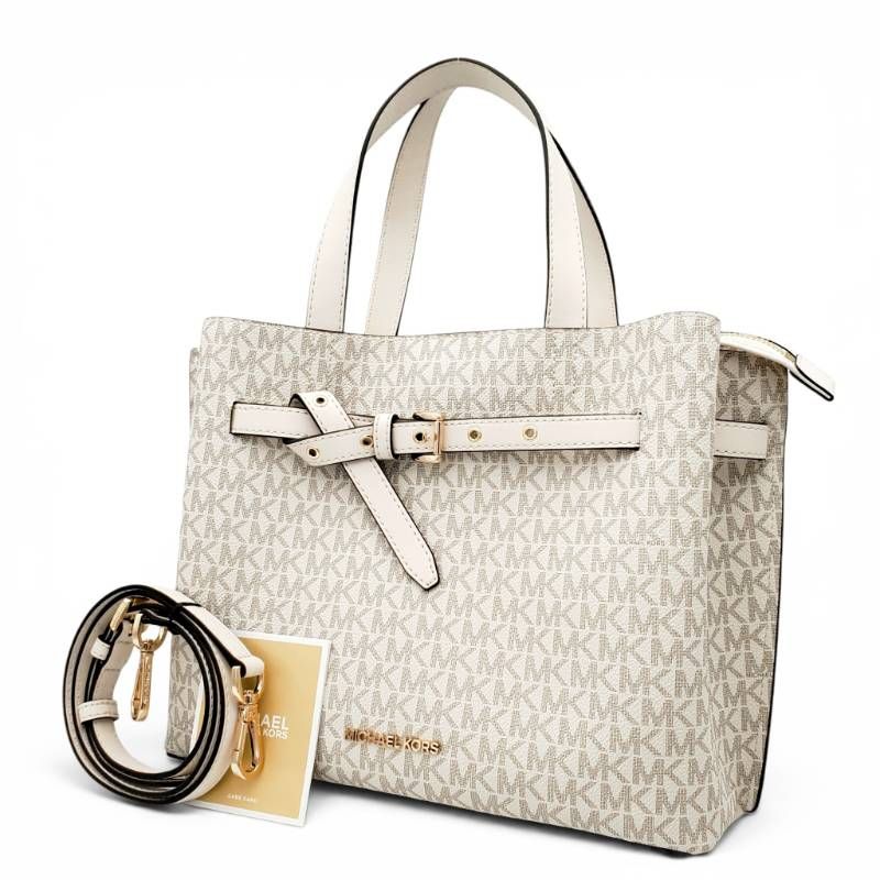 MICHAEL KORS マイケルコース ショルダーバッグ ハンドバッグ 2way EMILIAサッチェル MKシグネチャー 美品 オフホワイト 斜め掛け クロスボディ 通勤通学 お出かけ 上品 大人可愛い