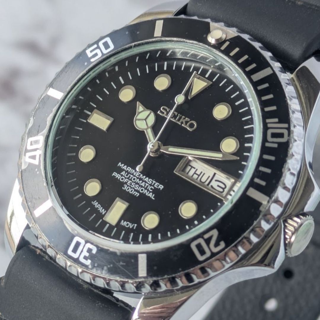 OH済 稼働品 SEIKO セイコー ダイバーズカスタム 自動巻き 6309A 70s 80s ヴィンテージ 黒文字盤 ラバーベルト