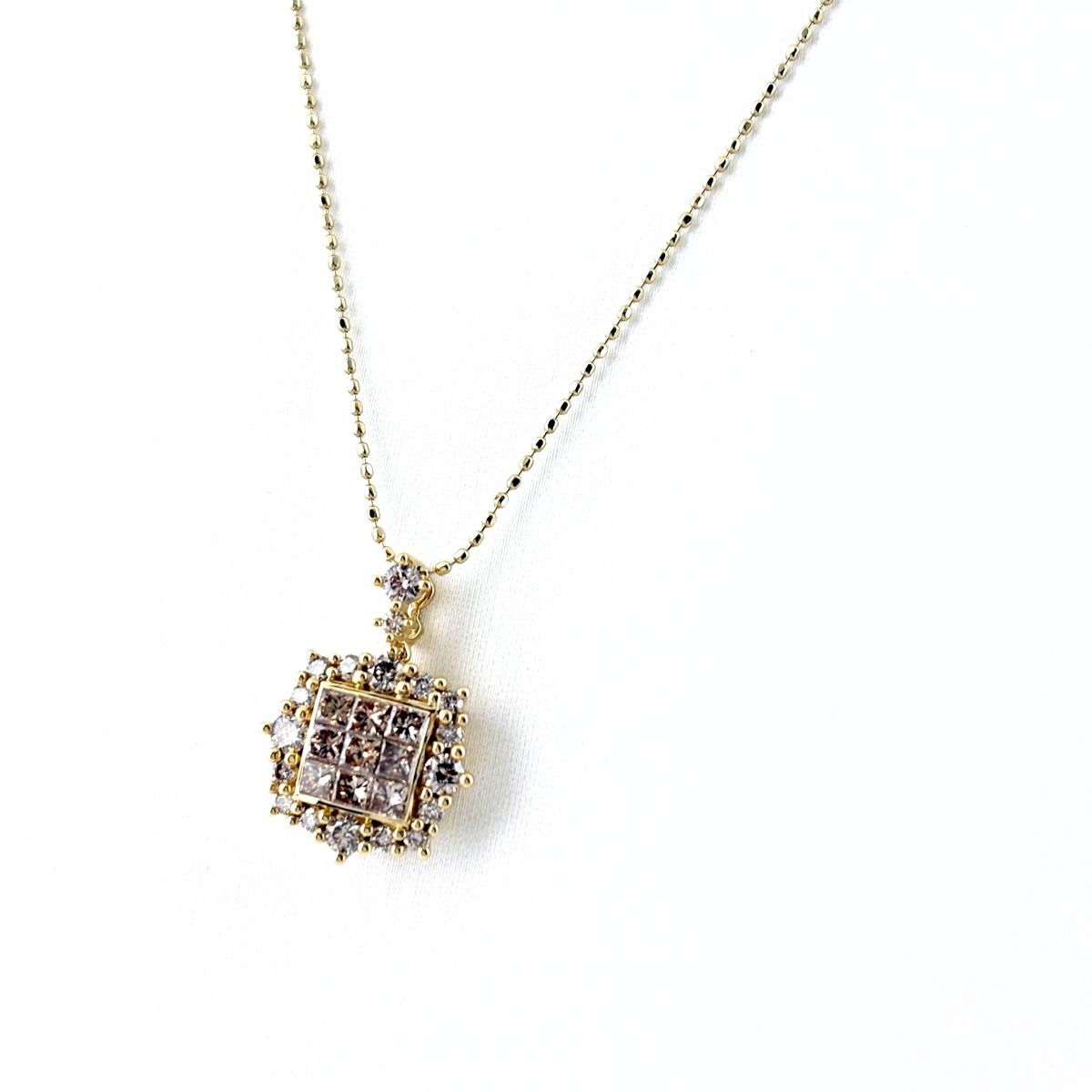メレダイヤ デザインネックレス YG イエローゴールド ペンダント ネックレス K18 ダイヤモンド レディース 【中古】