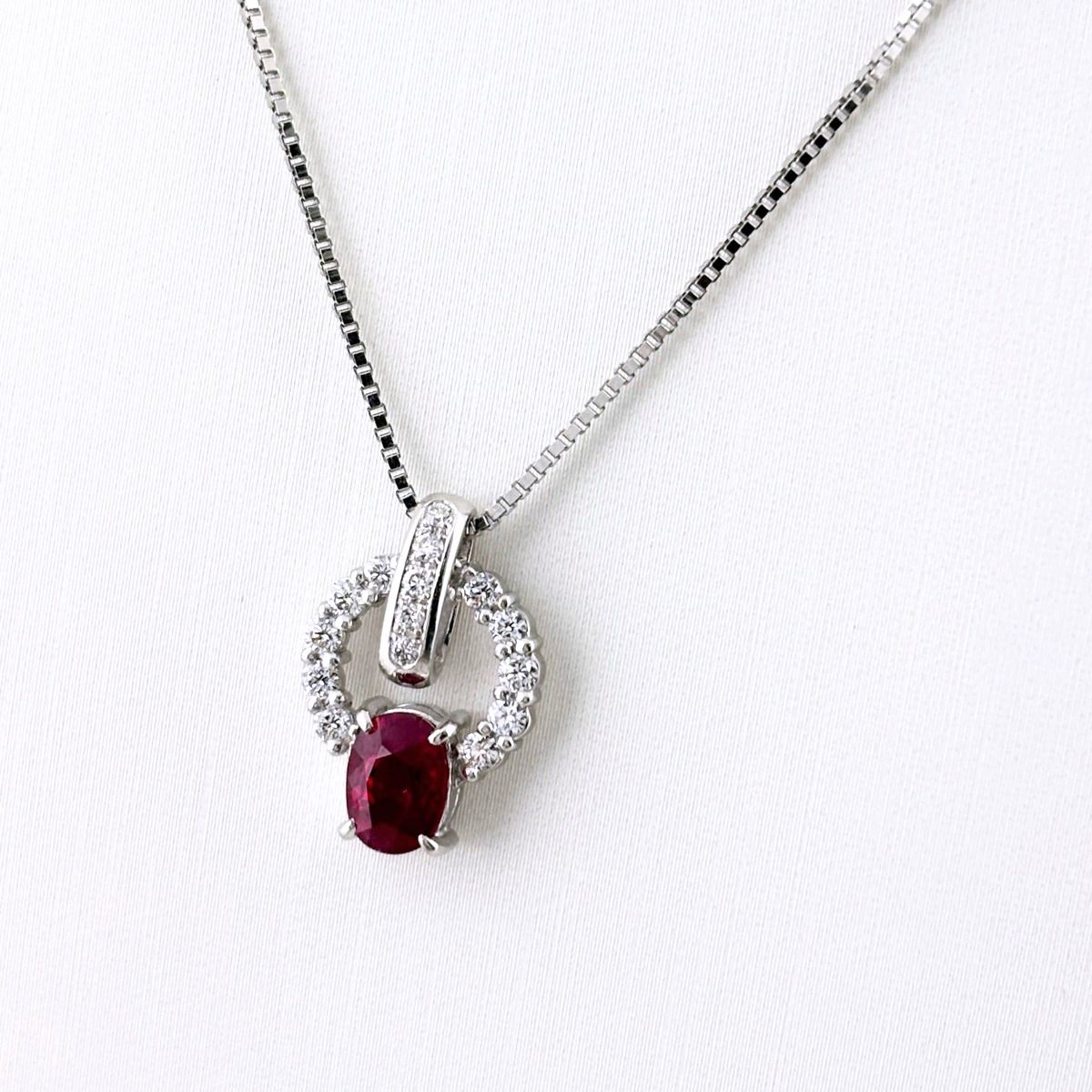 ルビー デザインリング プラチナ ペンダント メレダイヤ ネックレス Pt900 Pt850 ルビー レディース 【中古】