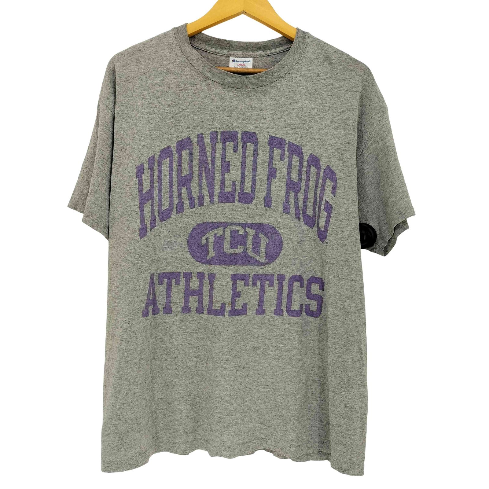 チャンピオン Champion 90-00s USA製 フットボールプリント 3段 クルーネック 半袖Tシャツ メンズ import：L