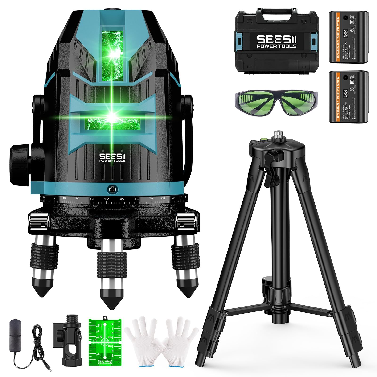 【新品】【2026最新改良】SEESII レーザー墨出し器 グリーンレーザー 5ライン 墨出し 三脚とエレベーター1台2役 電量LCDディスプレー搭載 明るさ無段階調整 水平器レーザー 5線6点 レーザーレベル 三脚 屋外 回転レーザー線 高輝度 高出力 軽量