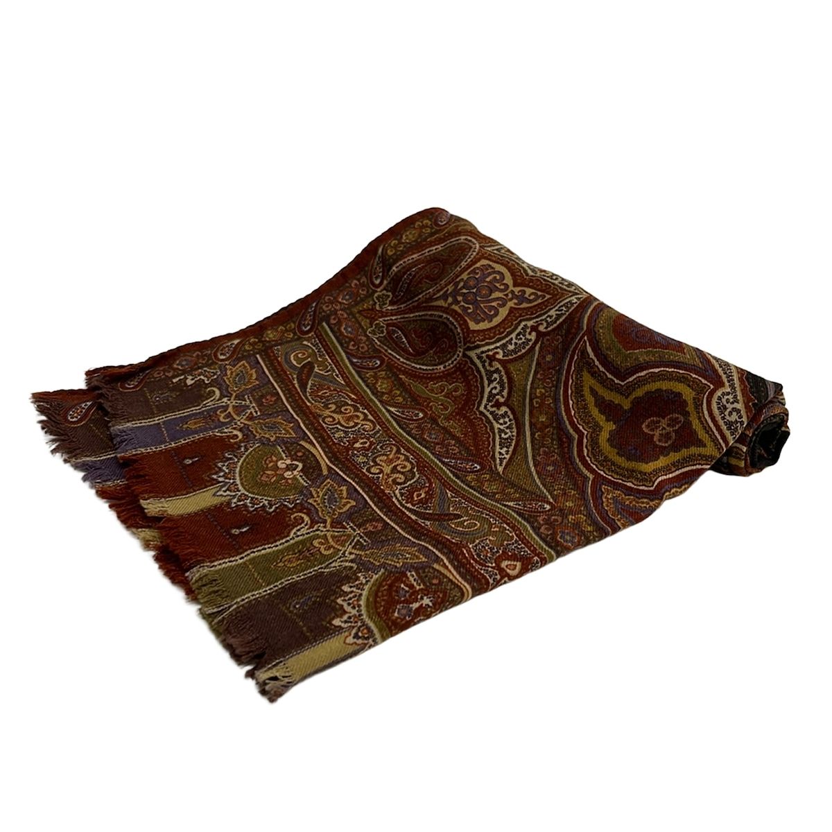 ETRO(エトロ) ストール(ショール)美品 - ダークブラウン×カーキ×マルチ ペイズリー柄 ウール、シルク