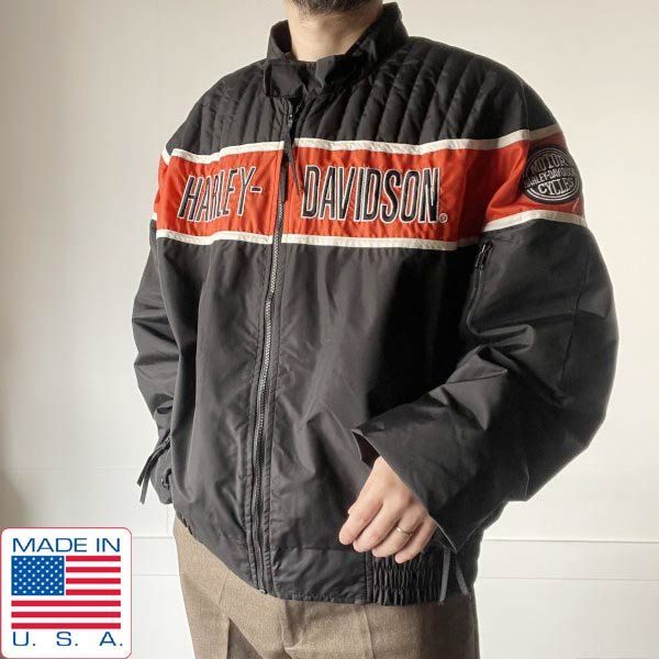 新品 90s USA製 HARLEY DAVIDSON ナイロン ジャケット 黒 3XL ショート ブルゾン ハーレーダビッドソン デッドストック D154-18-0004ZT