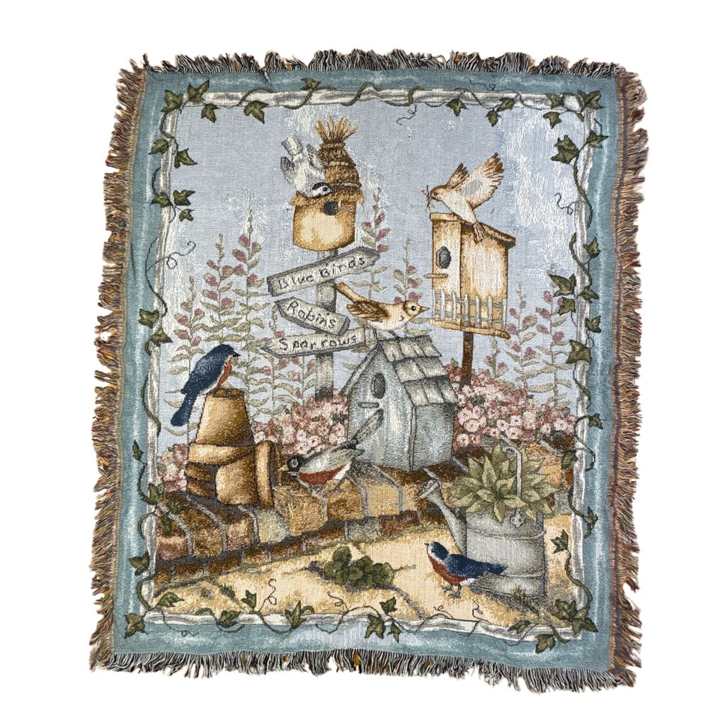 vintageラグ ブランケット マルチカバー タペストリー 鳥小屋 アニマル 小鳥 Rug Blanket Bird Animal 2950