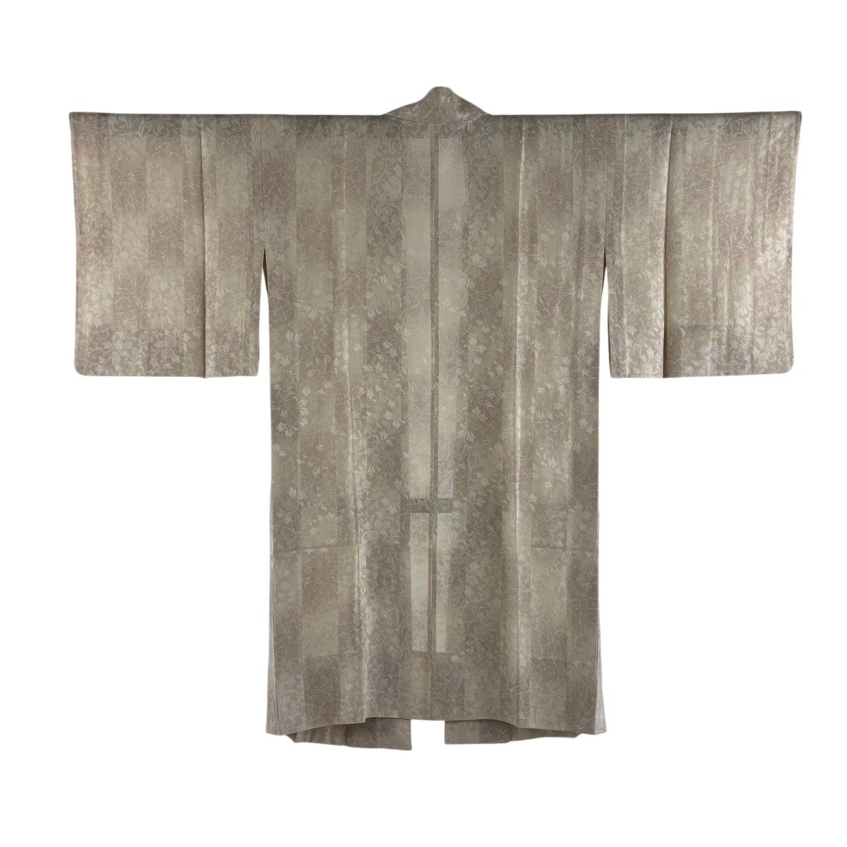 【美品】 道中着 身丈101.5cm 裄丈62cm S 和装コート 市松 草花 ベージュ 正絹 逸品 【中古】